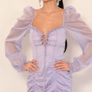 Elegant Lavender Puff Sleeve Dress